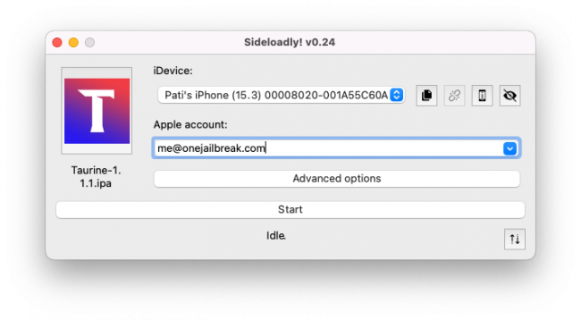 Install Taurine Jailbreak IPA with Sideloadly