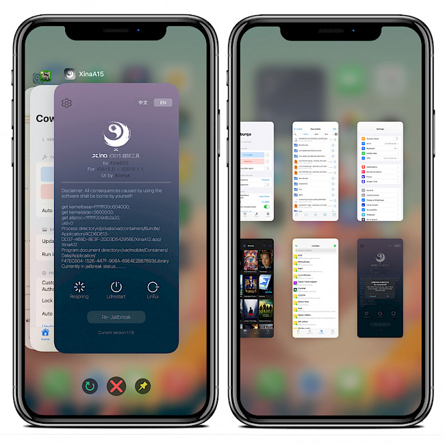 iPhone screen showing the Kill All Apps tweak running on App Switcher.