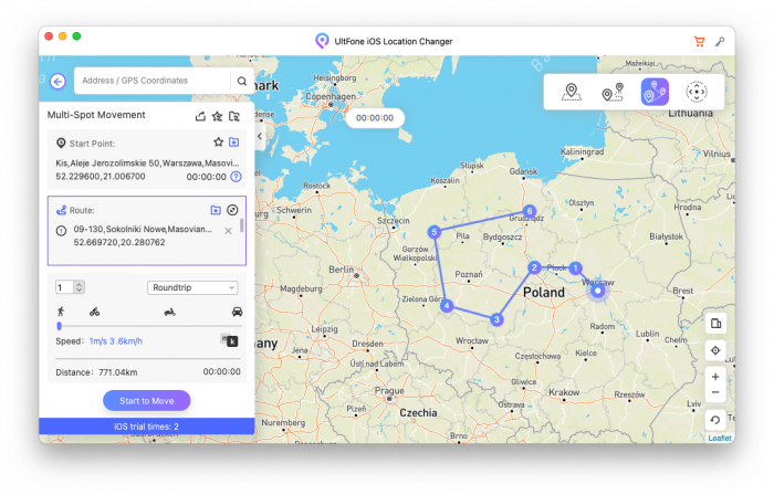 Screenshot of UltFone Location Changer, the SpooferX alternative for iOS.