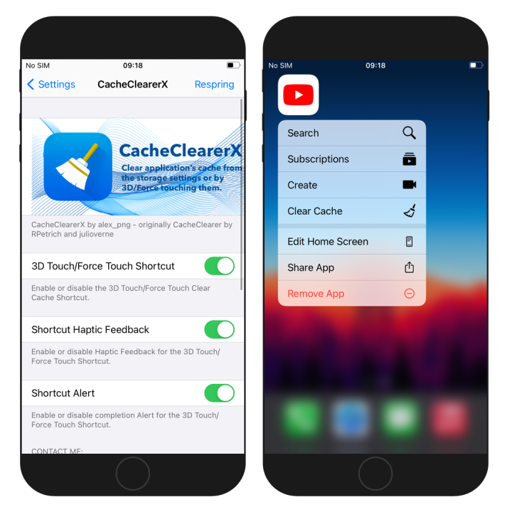 CacheCleanerX tweak screenshot