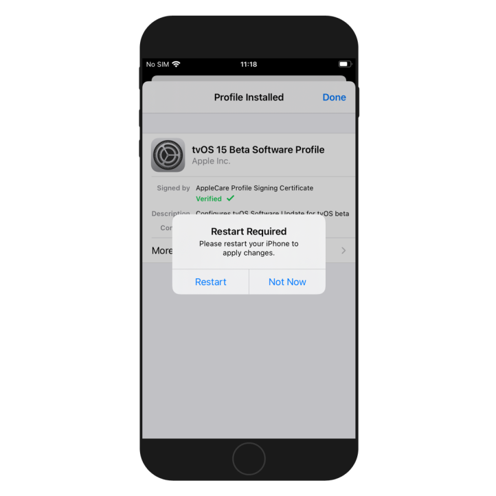 iPhone restart required prompt screenshot