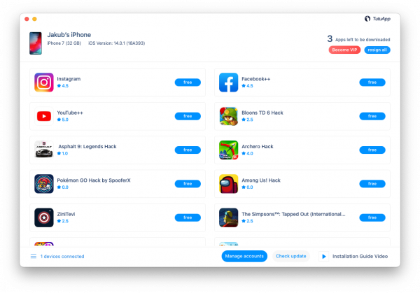 Screenshot of TutuApp for PC main interface on macOS.