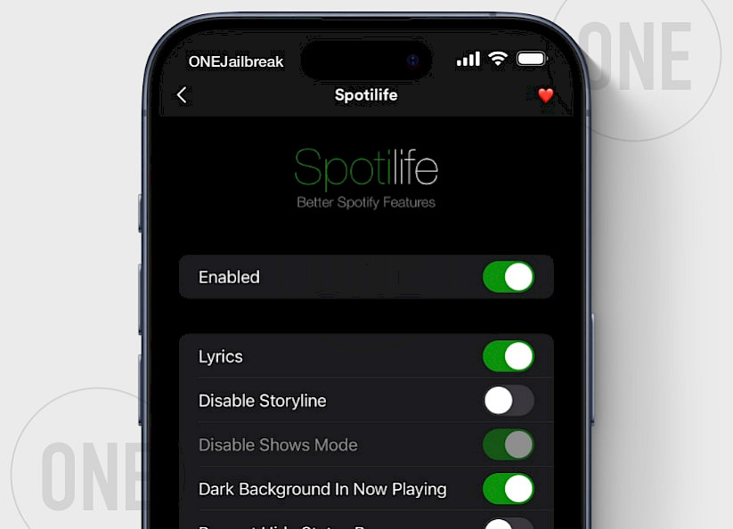 Spotilfe tweak Settings.