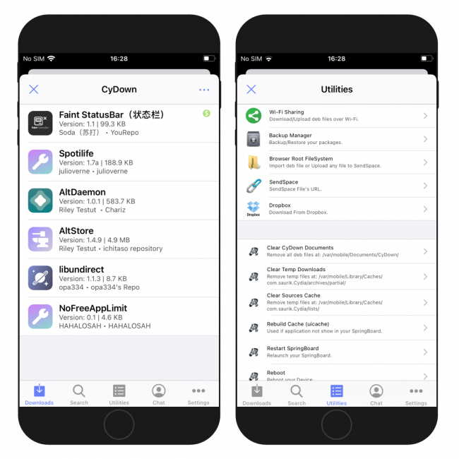 Two iPhone screens showing the CyDown opened in Zebra app and CyDown Utilities.