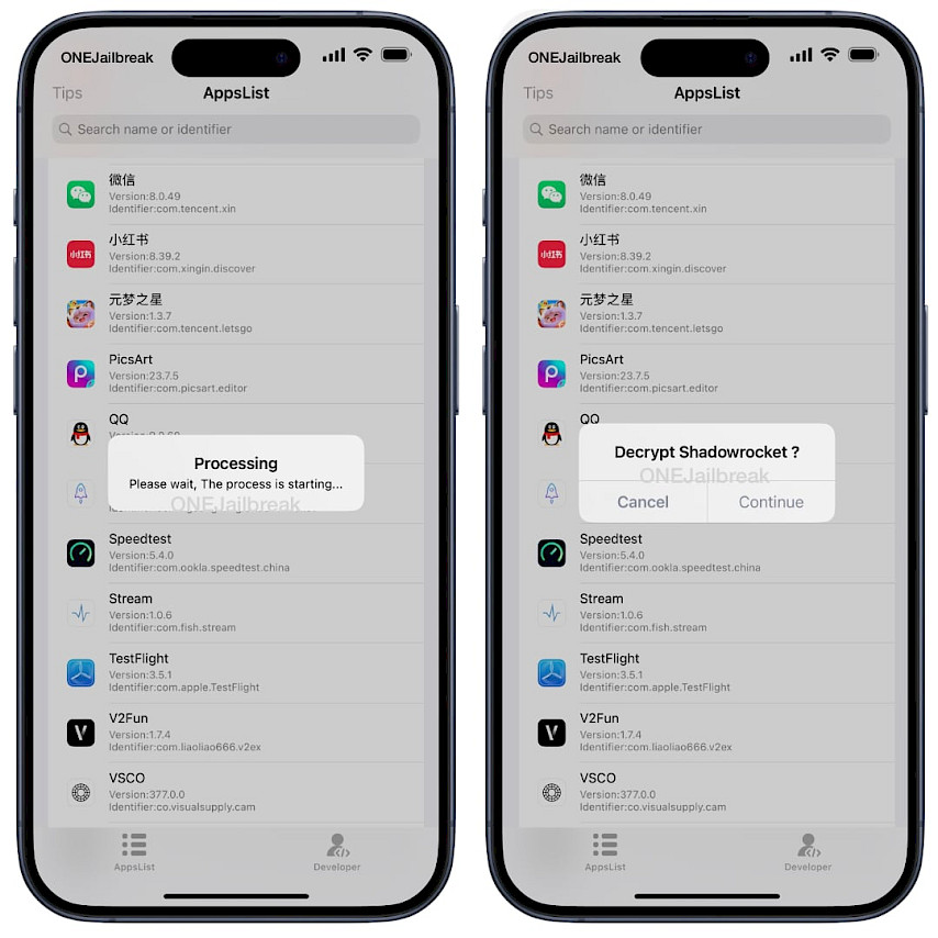 Screenshot of DumpDecrypter app.
