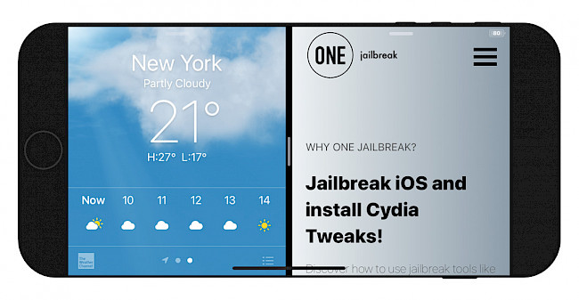 Screenshot of Little12 tweak Split-Screen mode on iPhone.