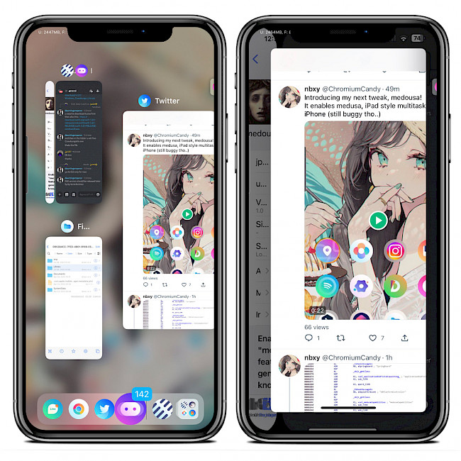 Screenshot of Medousa tweak enabling multitasking on iOS 15.