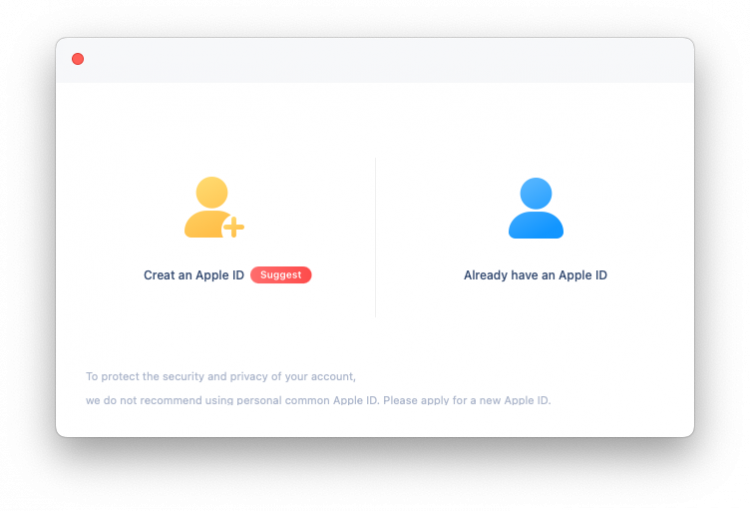 Screenshot of window with an option to login or create a new Apple ID in TutuApp App Store.