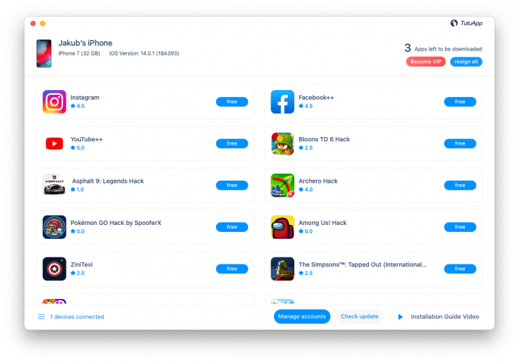 Screenshot of TutuApp App Store main interface for PC running on macOS.