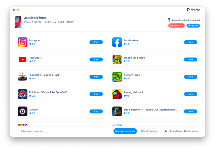 Screenshot of TutuApp App Store main interface for PC running on macOS.