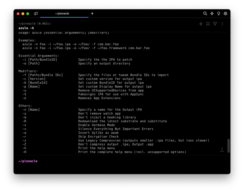 Screenshot of Azule app running on macOS terminal app.