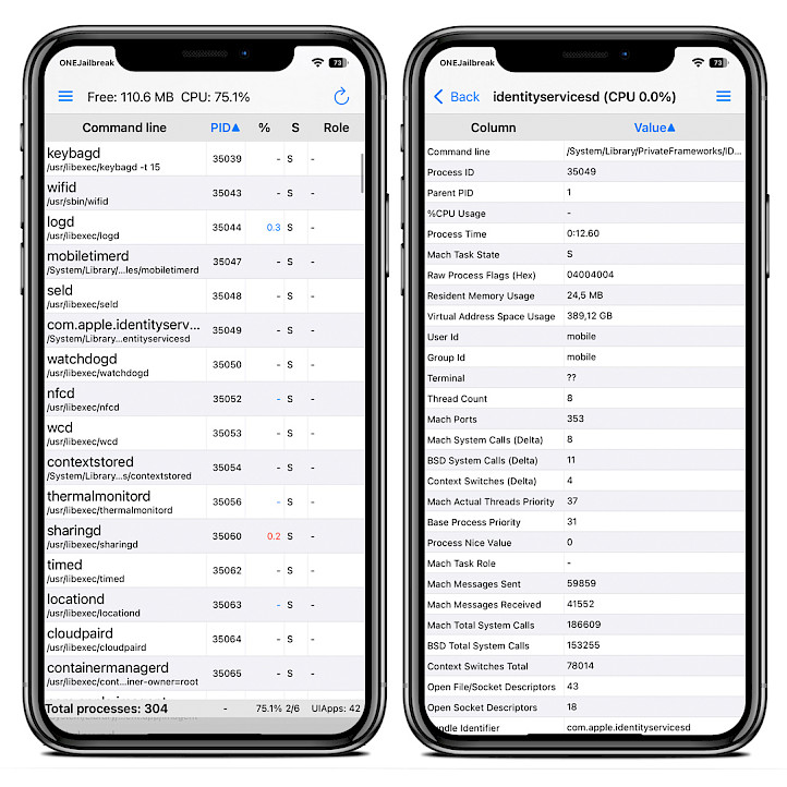 Two iPhone screens showing the CocoaTop app interface on iOS 15.