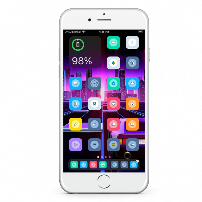 Screenshot of iPhone with Taffy Theme loaded on the Home Screen.