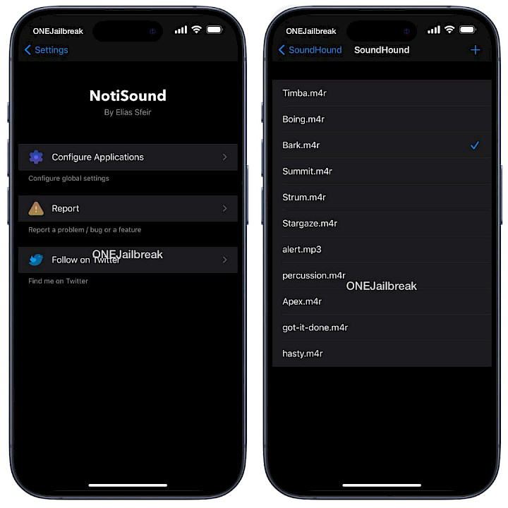 Screenshot of NotiSound tweak preference pane.
