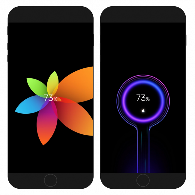 Two iPhone screens showing example animations of ChargeAnimations tweak on Lock Screen.