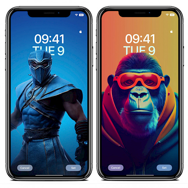 Two iPhone screens showing Exiwall tweak running on iOS 15 Lock Screen.