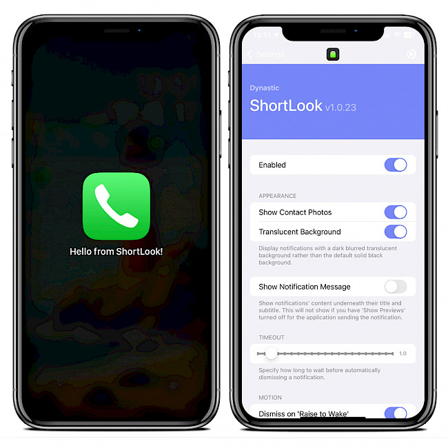 Two iPhone screens showing the ShortLock tweak notification displayed on Lock Screen.