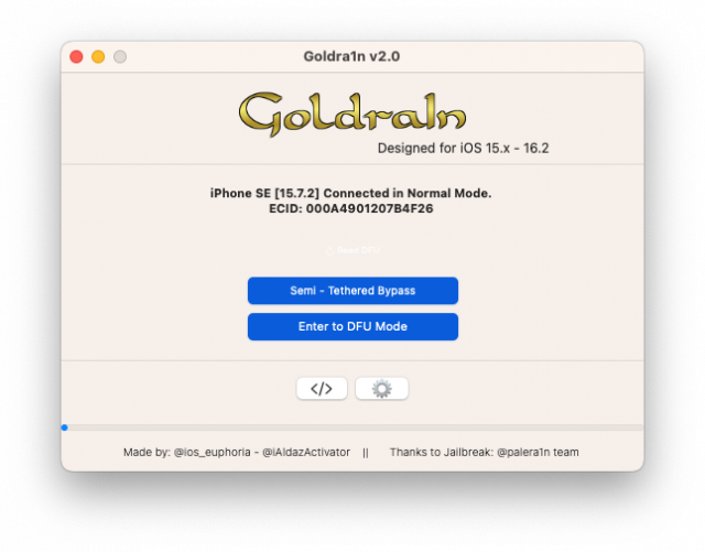 Goldra1n v2.0 screenshot.