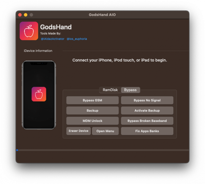 Screenshot of GodsHand Bypass on macOS.