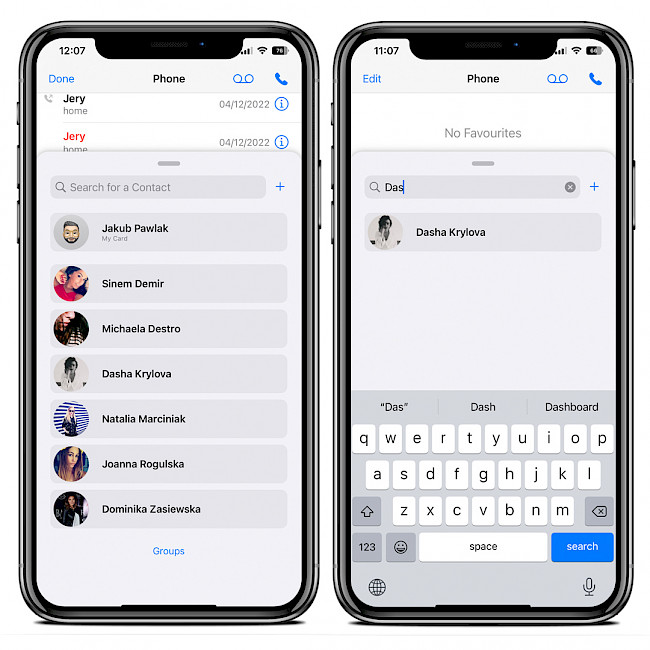 Screenshot of two iPhones running Novus tweak on iOS 15.