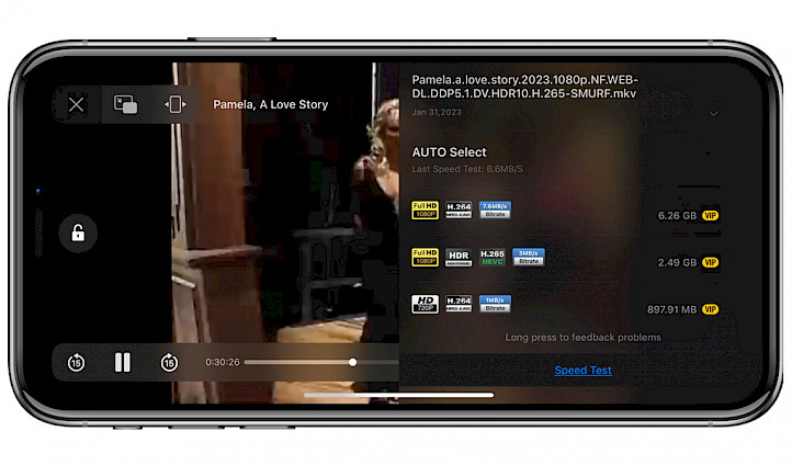Screenshot on an iPhone with MovieBoxPro Player interface.