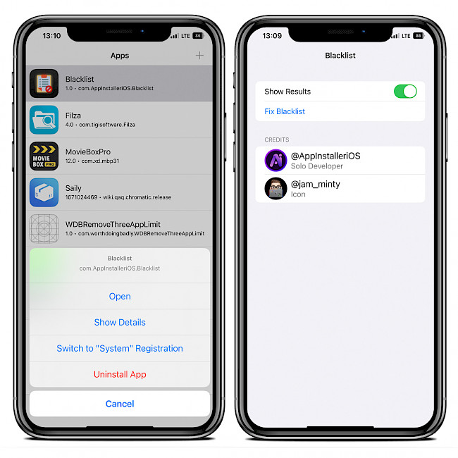 Screenshot of Blacklist MacDirtyCow app on iOS 15.