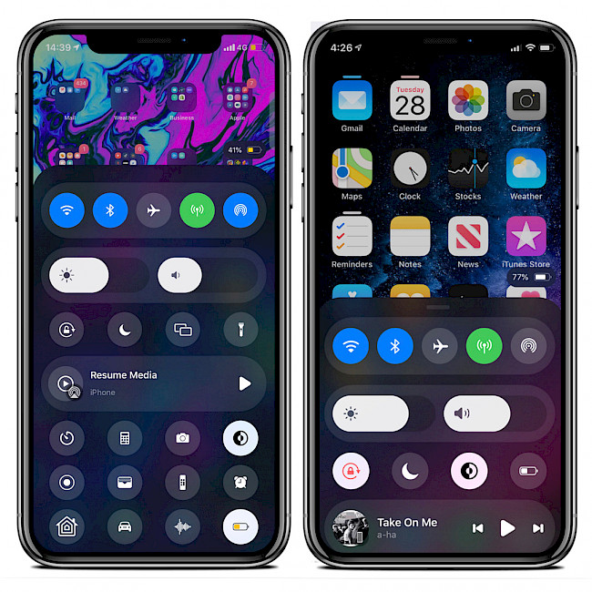 Prysm tweak Control Center screenshot.