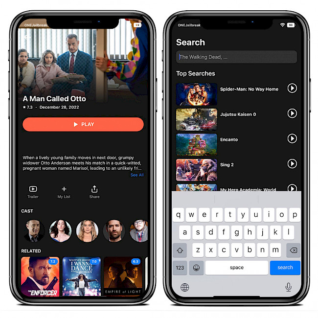 Two iPhone screens showing Cine Mate for iOS.