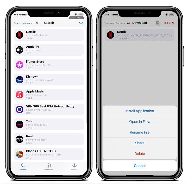 Two iPhone screens showing IPA Ranger app for iOS 15.
