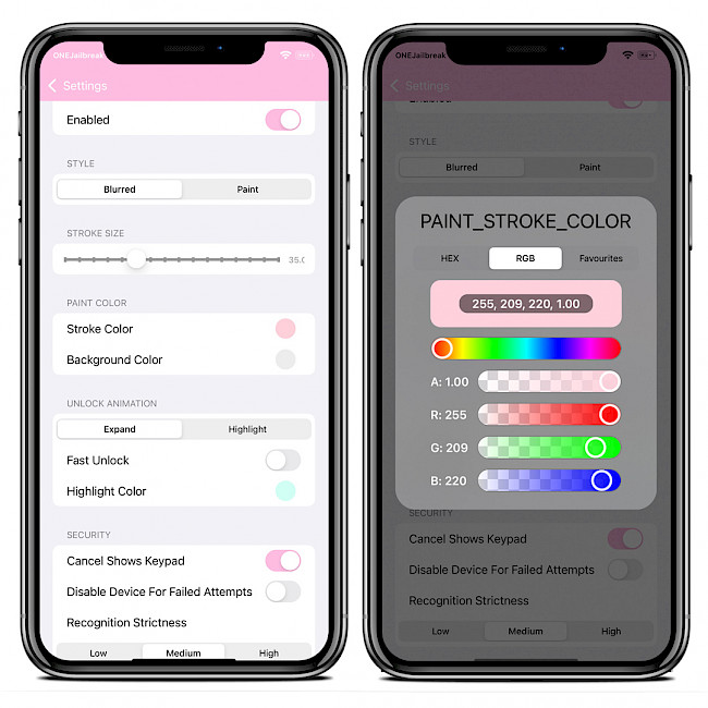 Two iPhone screens showing Scribble tweak preferences.