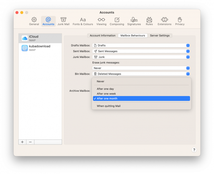 Screenshot of Mail app removing SPAM options.