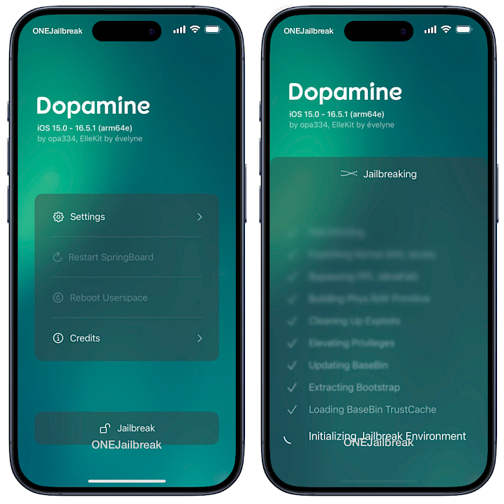 Dopamine 2.0 Jailbreak screenshot.