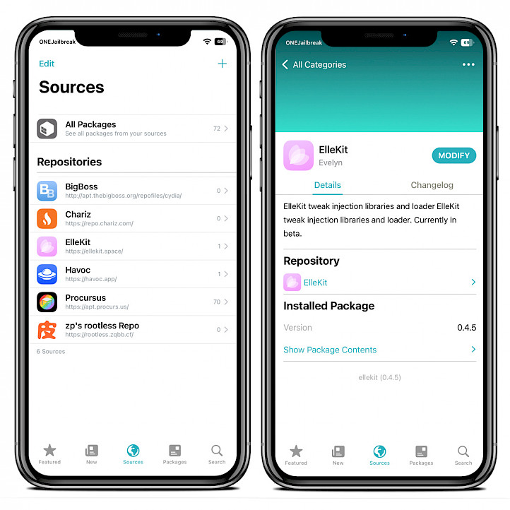 Sileo app on Dopamine Jailbreak screenshot.