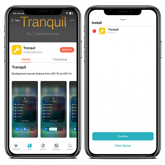 Sileo app showing Tranquil Repo and installed package.