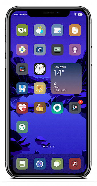 Screenshot of Sunrise theme for Cowabunga on iOS 15.
