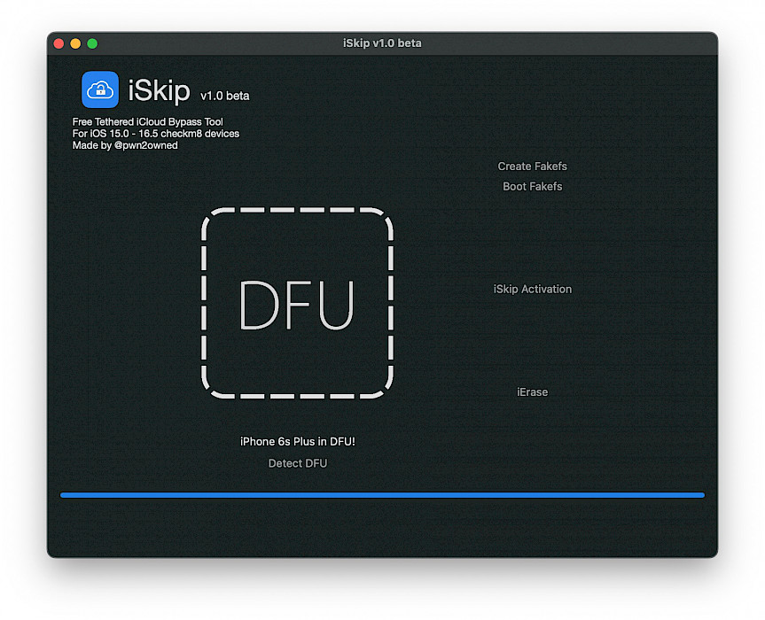 Screenshot of iSkip iCloud Bypass for iOS 15 – iOS 16.5.