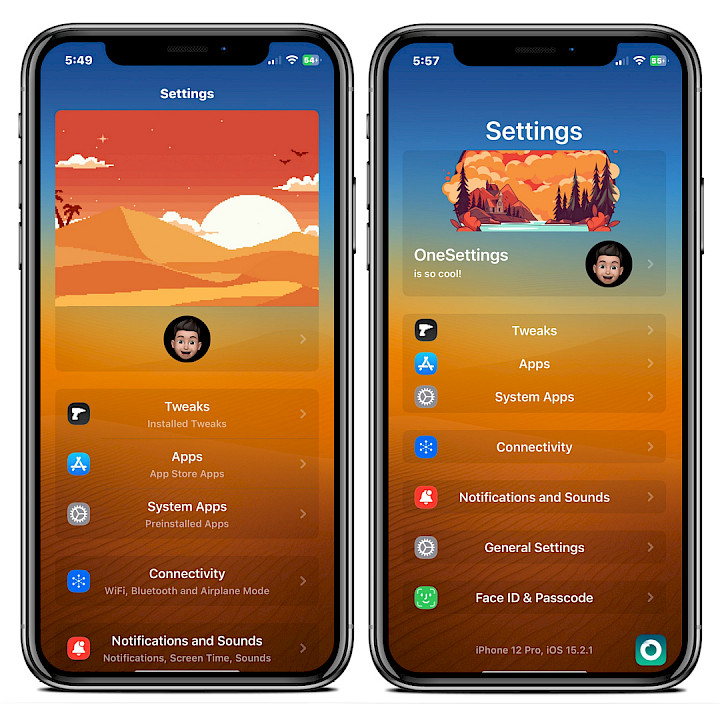 OneSettings tweak screenshot.
