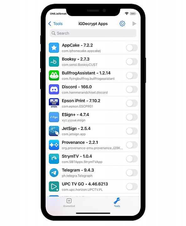 iGDecryp App List screenshot.