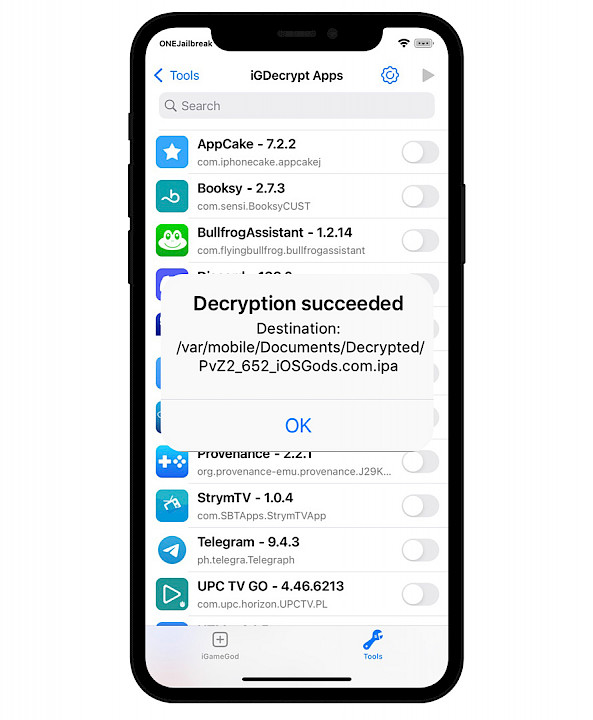 Decryption succeeded message.