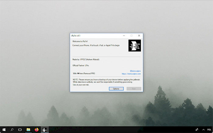 Screenshot of checkra1n Windows running on Windows PC.