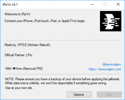 Screenshot of checkra1n for Windows PC.