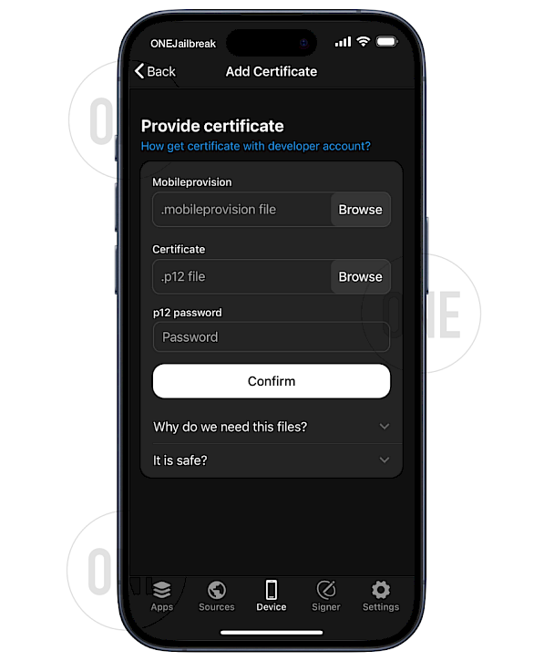 Add Certificate to sign IPA files for free