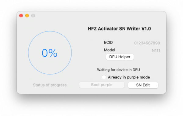 HFZ Activator SN Writer screenshot.