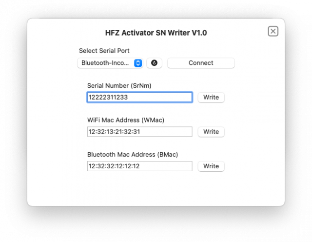 HFZ Activator SN Writer editor screenshot.