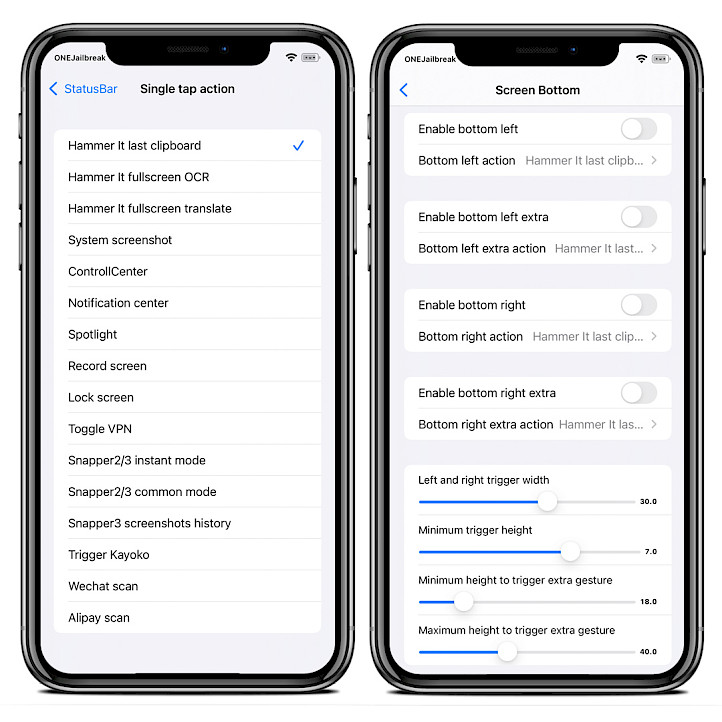 Two iPhone screens showing SquidGesture tweak preferences.