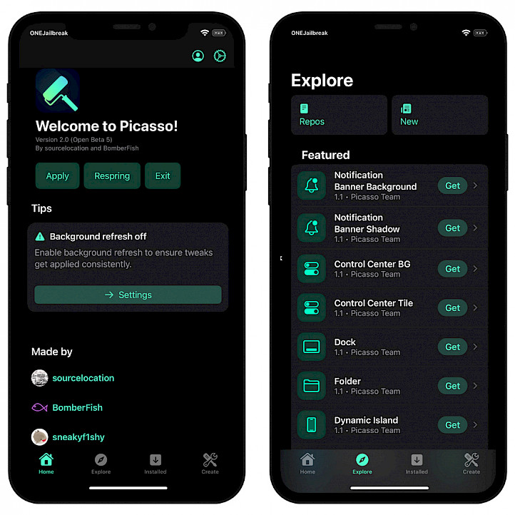 Picasso Tweak Manager screenshot.