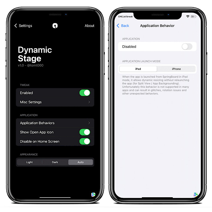 Screenshot of Dynamic Stage tweak Settings.