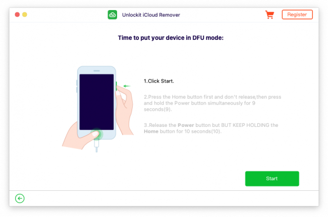 Unlockit iCloud Remover DFU Mode screenshot.