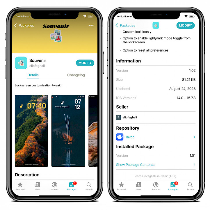 Souvenir tweak Repository screenshot.