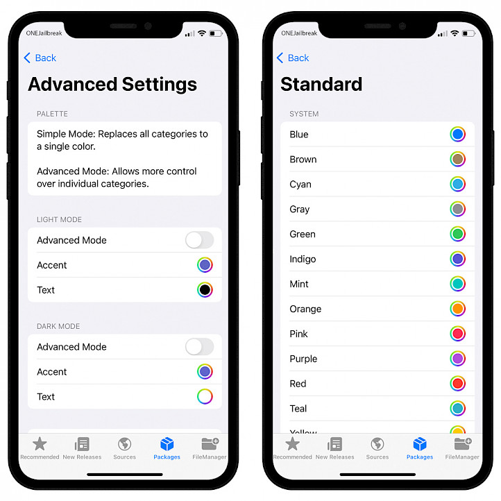 Palette tweak settings screenshot.